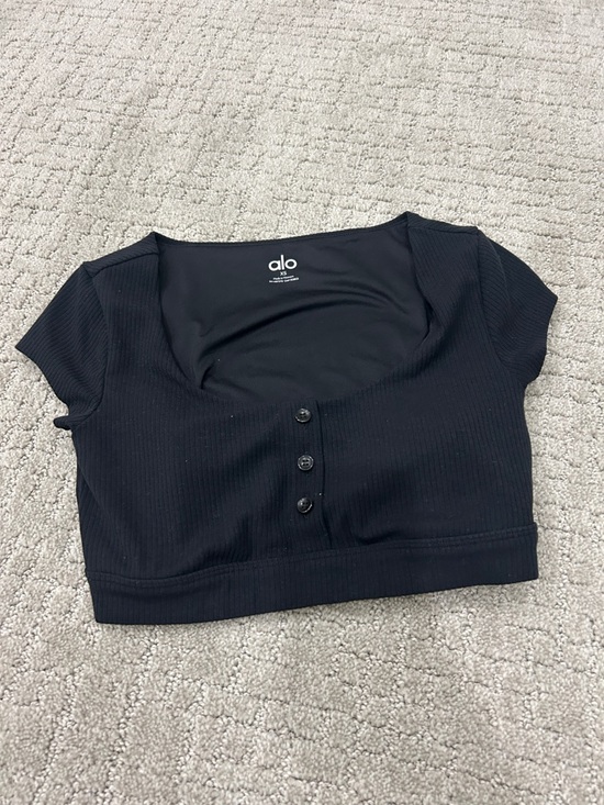 ALO Yoga Tops - ALO Yoga Black Ribbed Button-Front Square Neck Crop Top